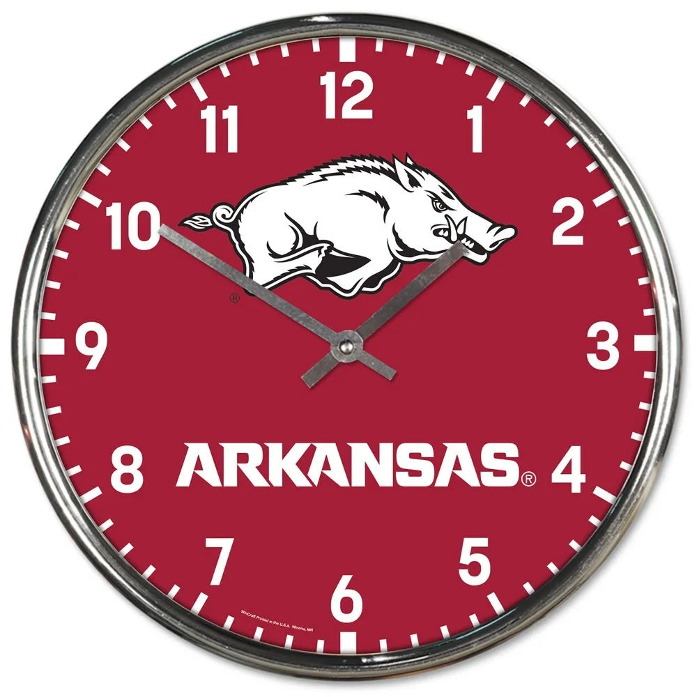 Arkansas Razorbacks Clock Round Wall Style Chrome