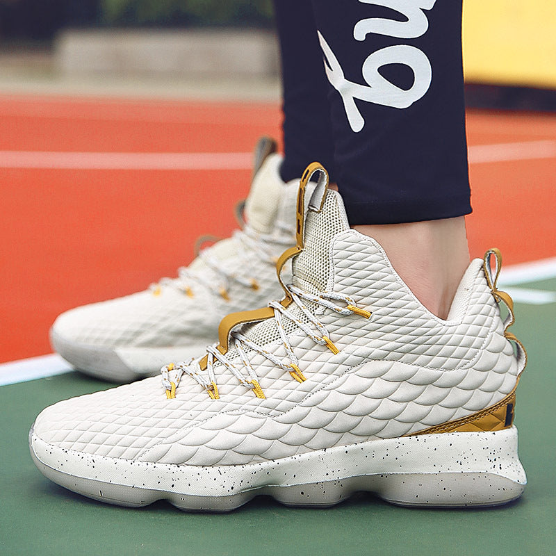Shock-absorbing large size basketball shoes high to help outdoor sports shoes