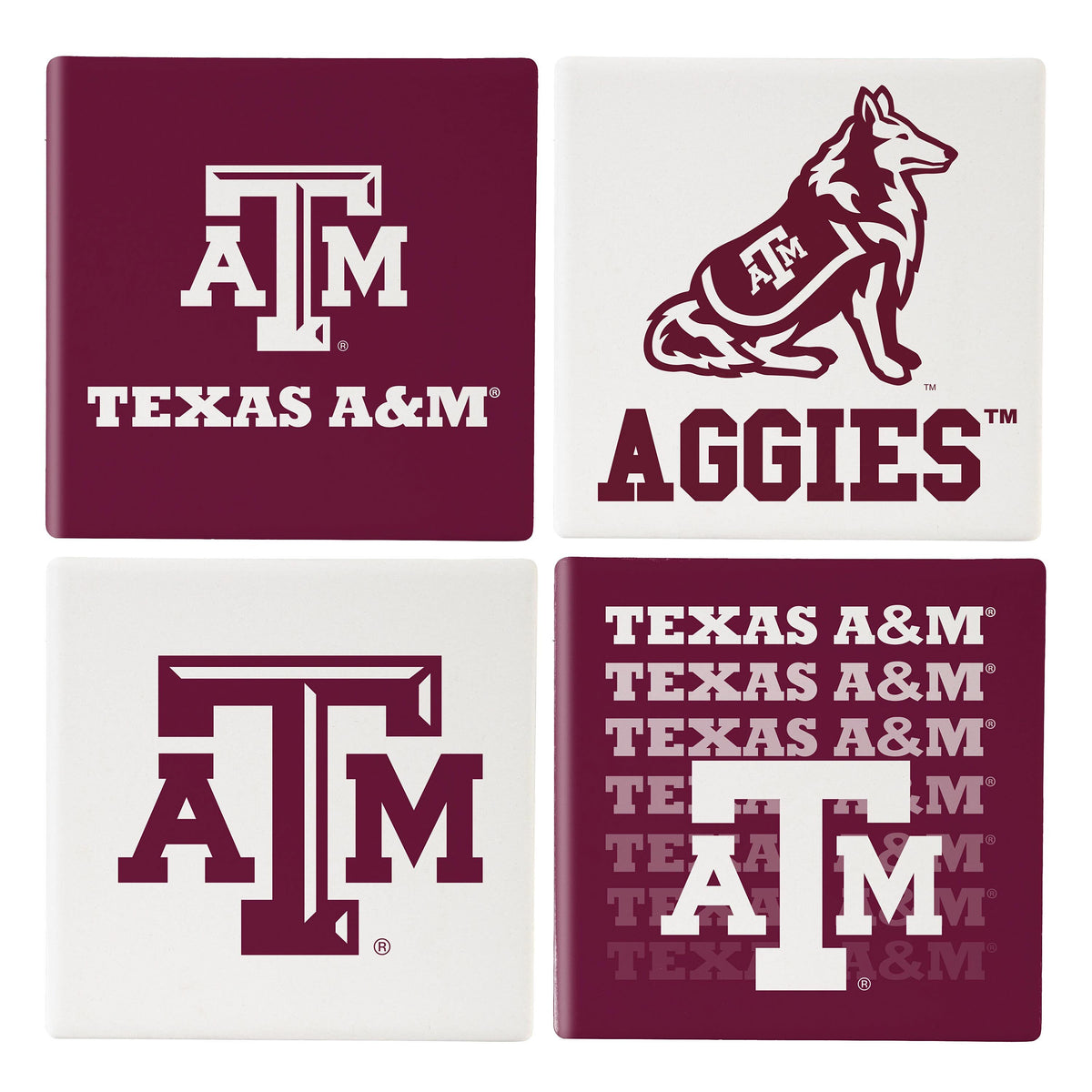 Texas A&M Aggies Coaster Set 4 Piece with Wood Caddy
