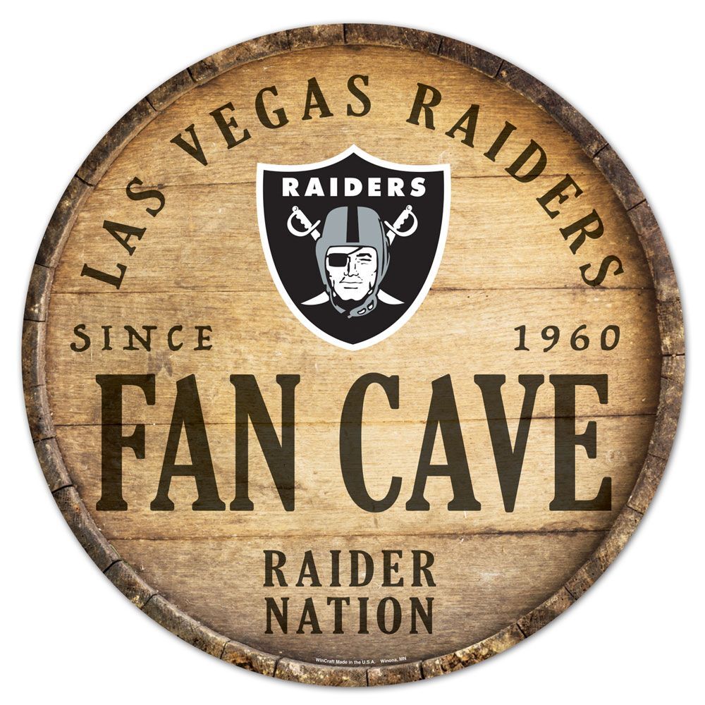 Las Vegas Raiders Sign Wood 14 Inch Round Barrel Top Design