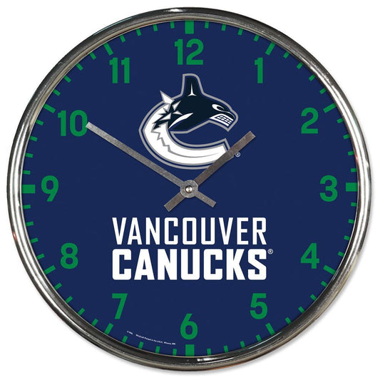 Vancouver Canucks Clock Round Wall Style Chrome