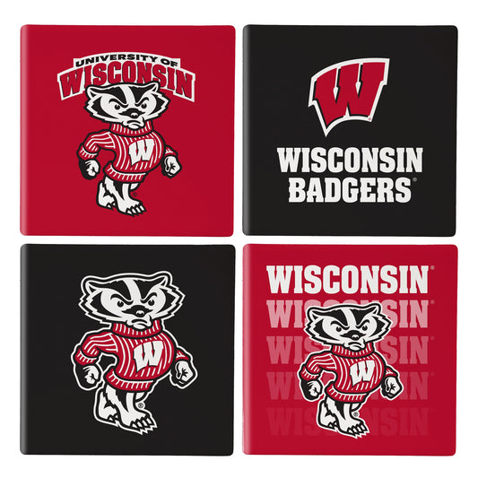 Wisconsin Badgers Coaster Set 4 Piece with Wood Caddy