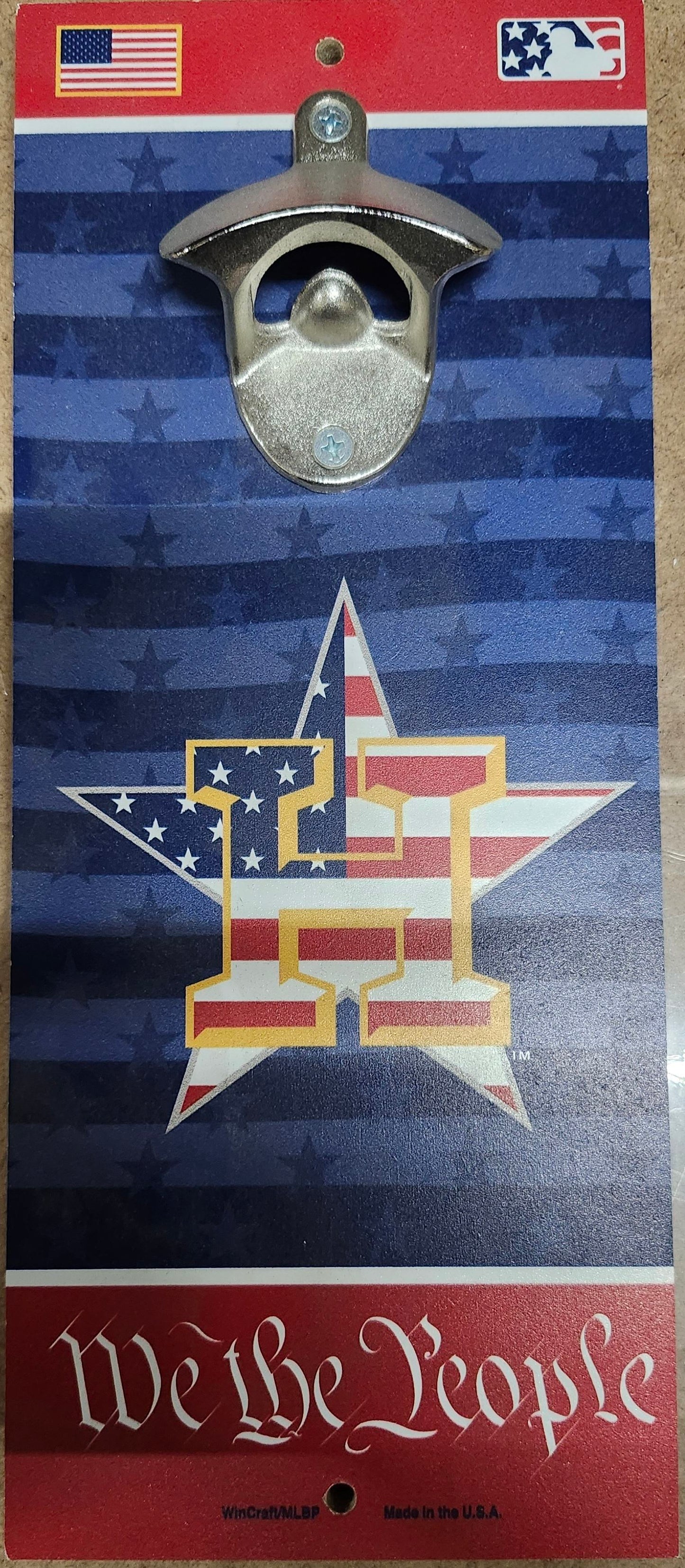 Houston Astros Sign Wood 5x11 Bottle Opener Patriotic