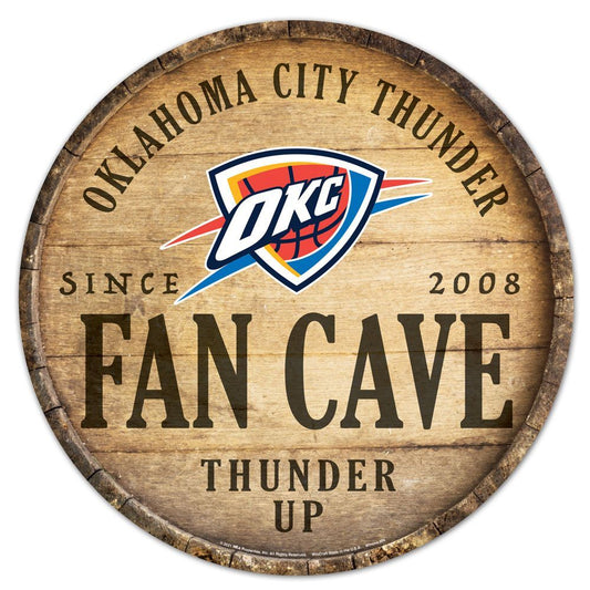 Oklahoma City Thunder Sign Wood 14 Inch Round Barrel Top Design - Special Order