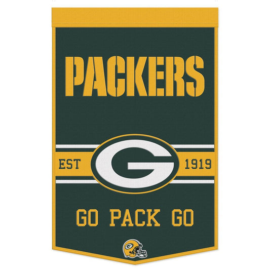 Green Bay Packers Banner Wool 24x38 Dynasty Slogan Design - Special Order