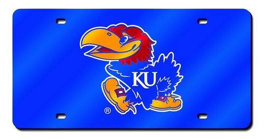 Kansas Jayhawks License Plate Laser Cut Navy - Special Order